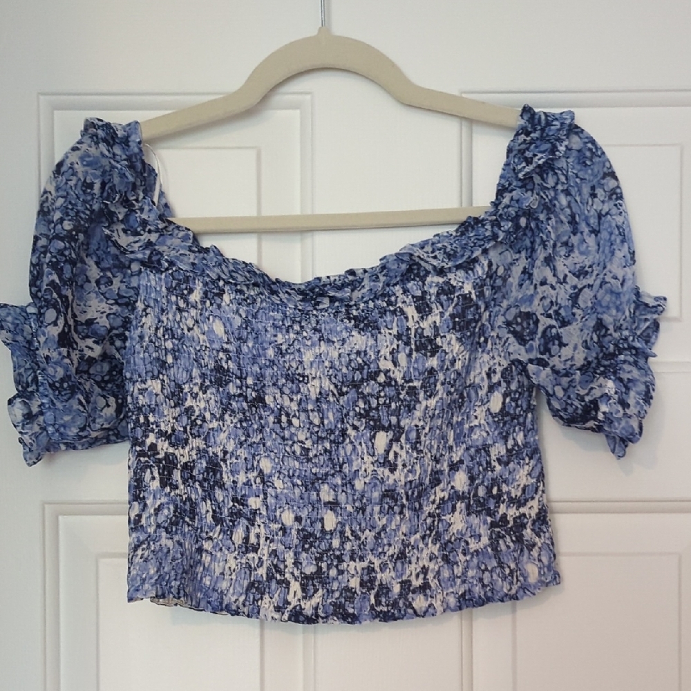 Express Blue and White Smocked Blouse